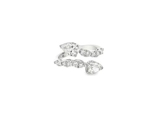 18K White Gold Open Wrap Ring with Natural Pear Shape and Round Diamonds